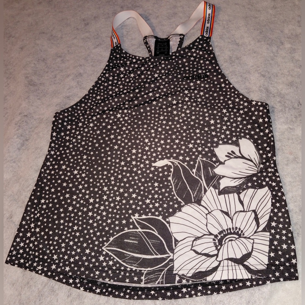 Adidas Black and White Floral Star Climalite Tank Top Women’s Size Medium